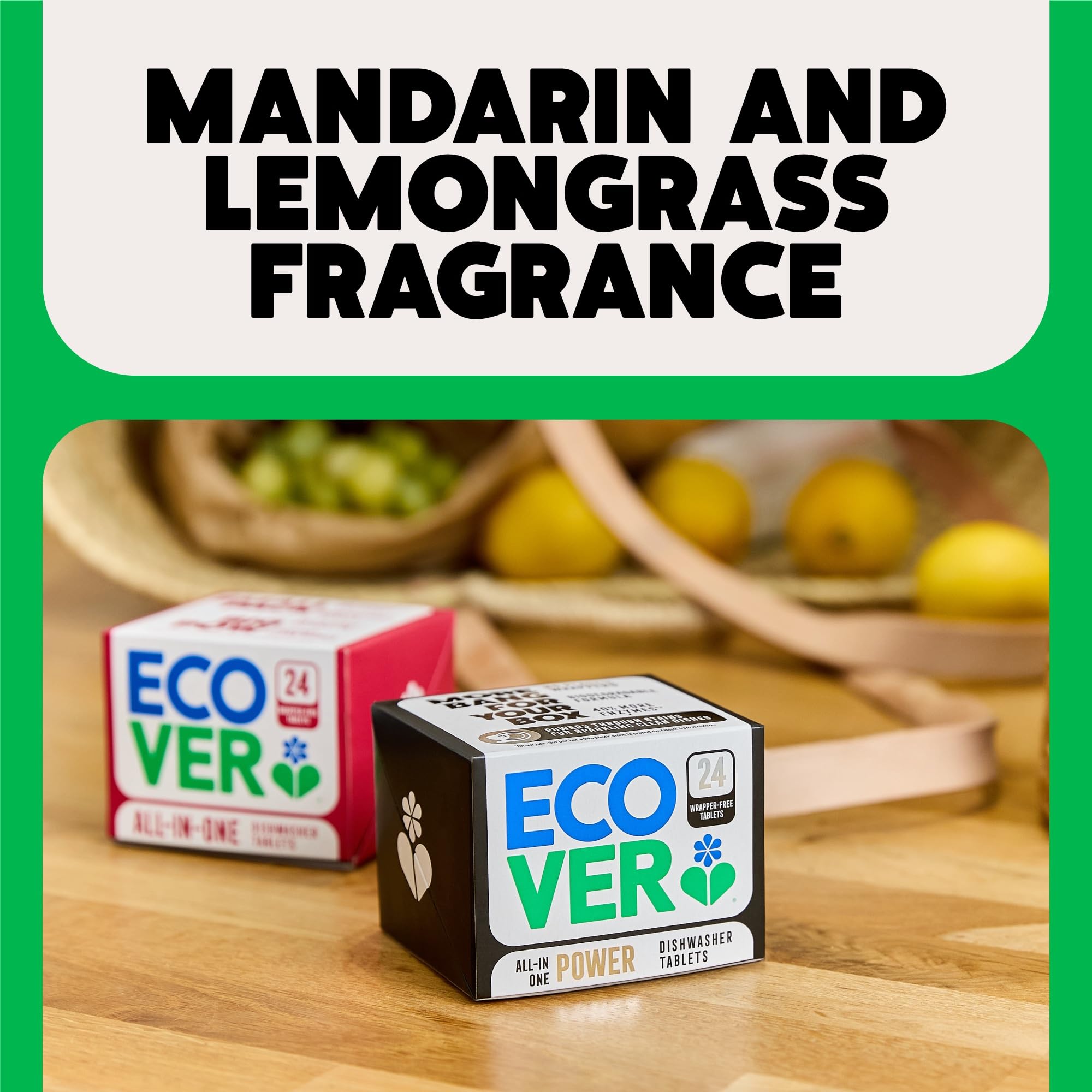 Ecover All-In-One Dishwasher Tablets Mandarin and Lemongrass 45 Pack Eco Friendly Dishwashing Tabs with Salt and Rinse Aid Action