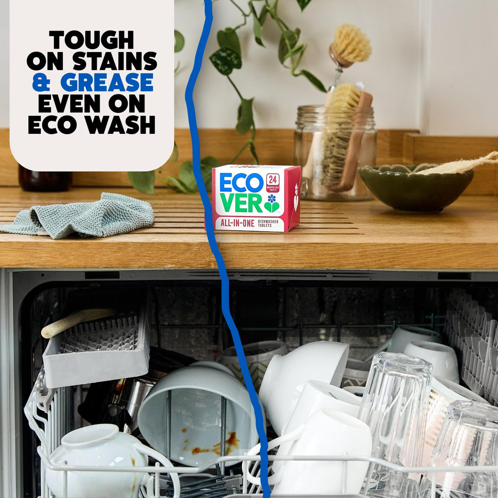 Ecover All-In-One Dishwasher Tablets Mandarin and Lemongrass 45 Pack Eco Friendly Dishwashing Tabs with Salt and Rinse Aid Action