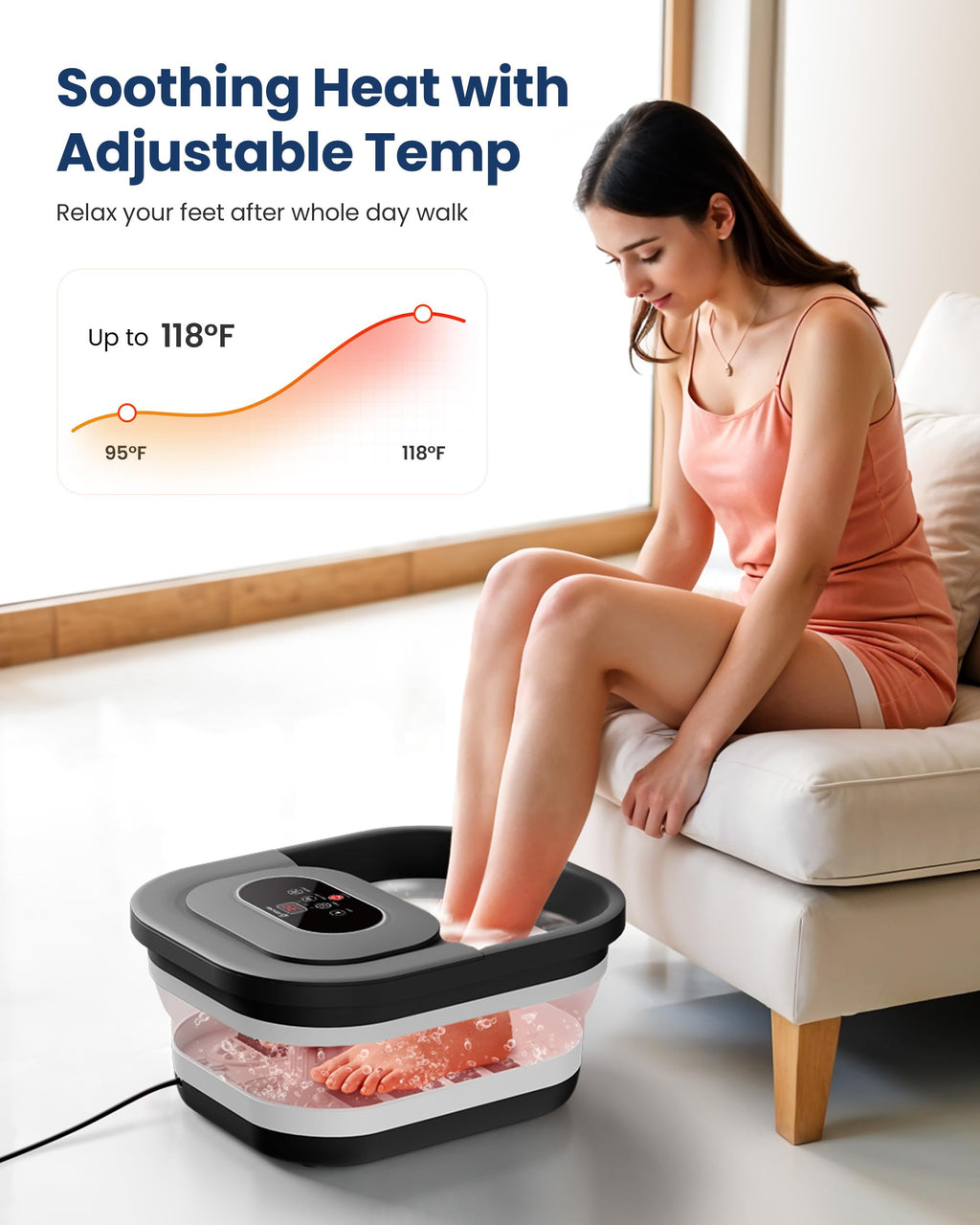 Comfier Foot Spa Massager with Heat Bubbles and Vibration, Heated Foot Bath with Temperature Control, Pedicure Pumice Stone, Black - Damaged Box