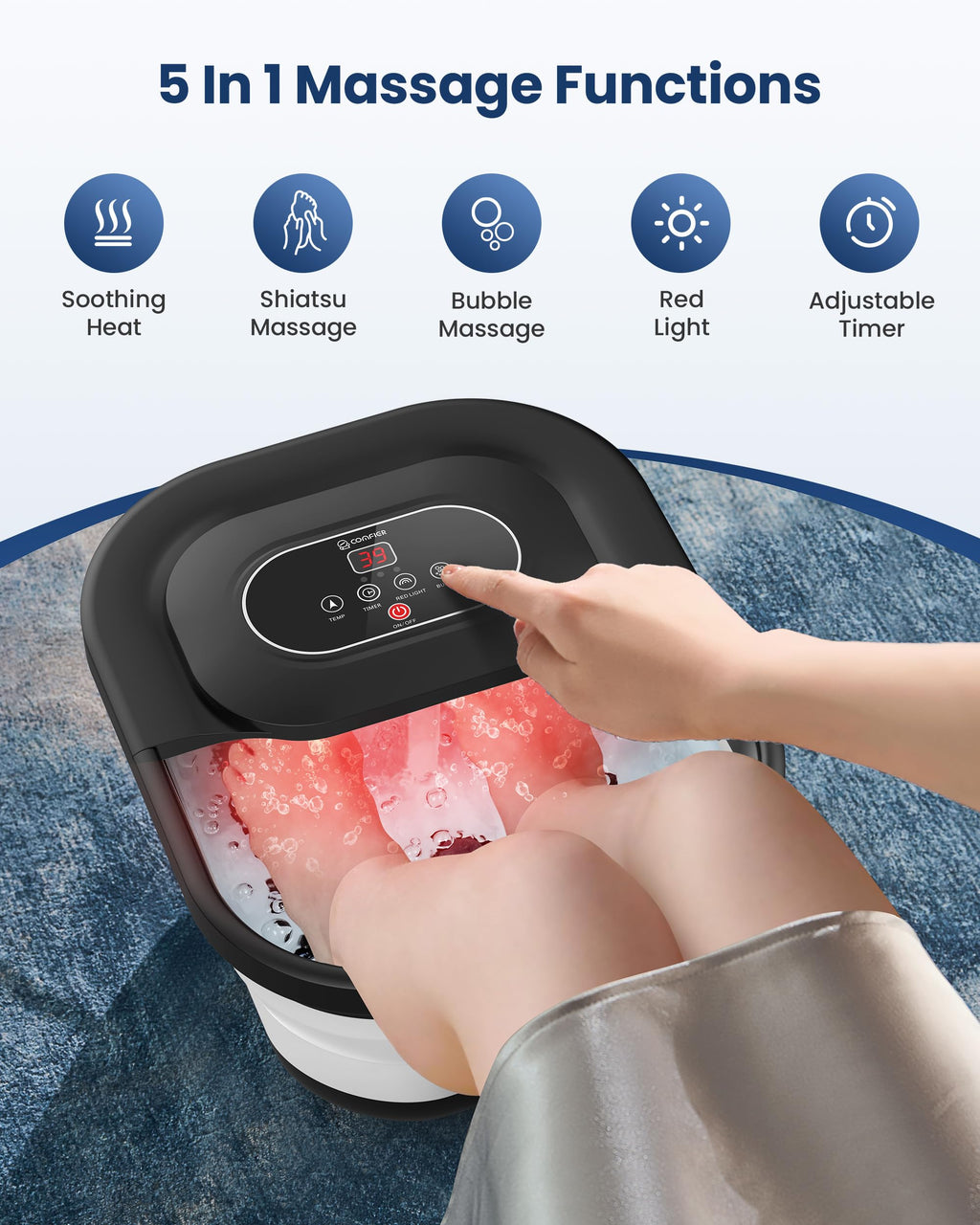 Comfier Foot Spa Massager with Heat Bubbles and Vibration, Heated Foot Bath with Temperature Control, Pedicure Pumice Stone, Black - Damaged Box