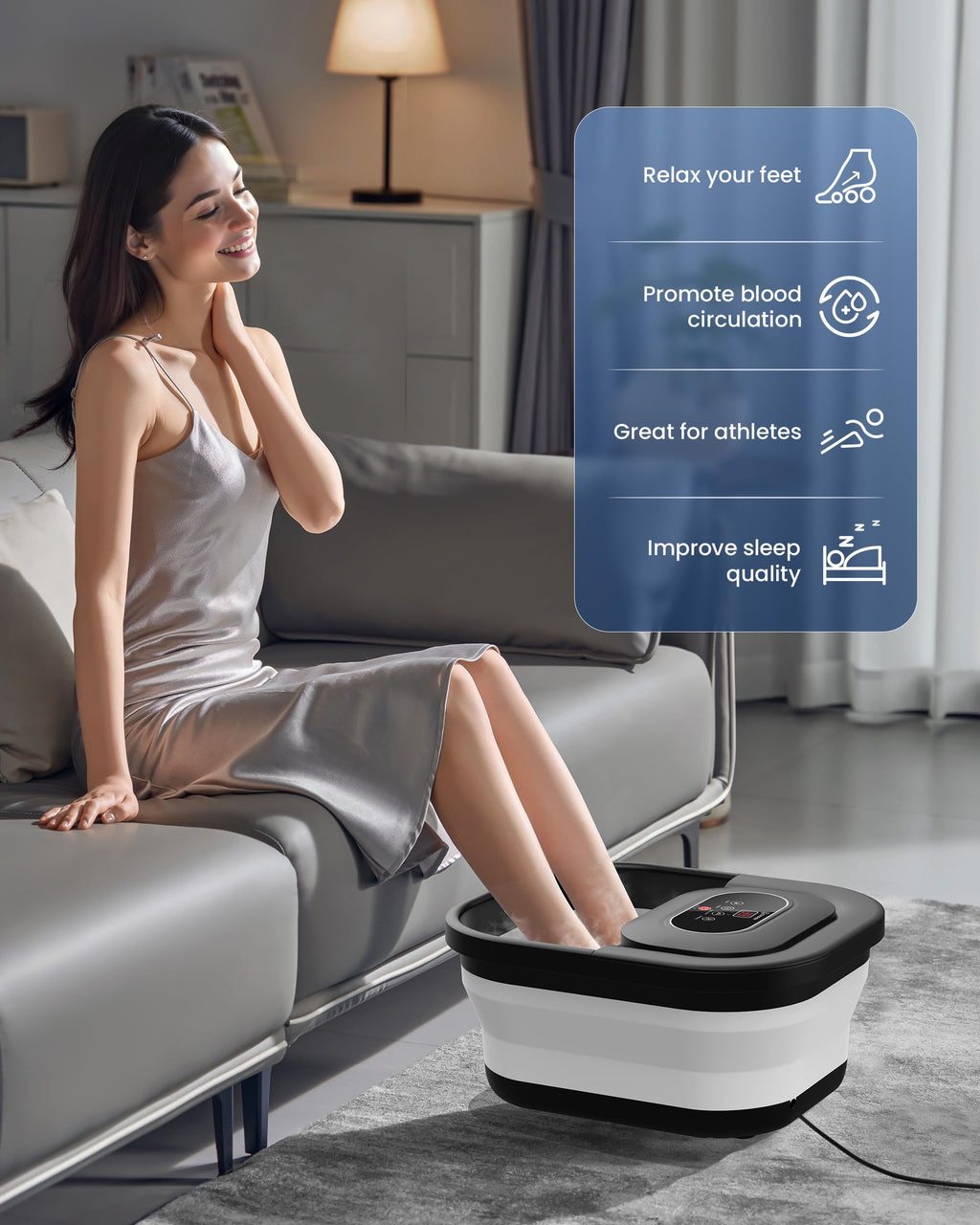 Comfier Foot Spa Massager with Heat Bubbles and Vibration, Heated Foot Bath with Temperature Control, Pedicure Pumice Stone, Black - Damaged Box