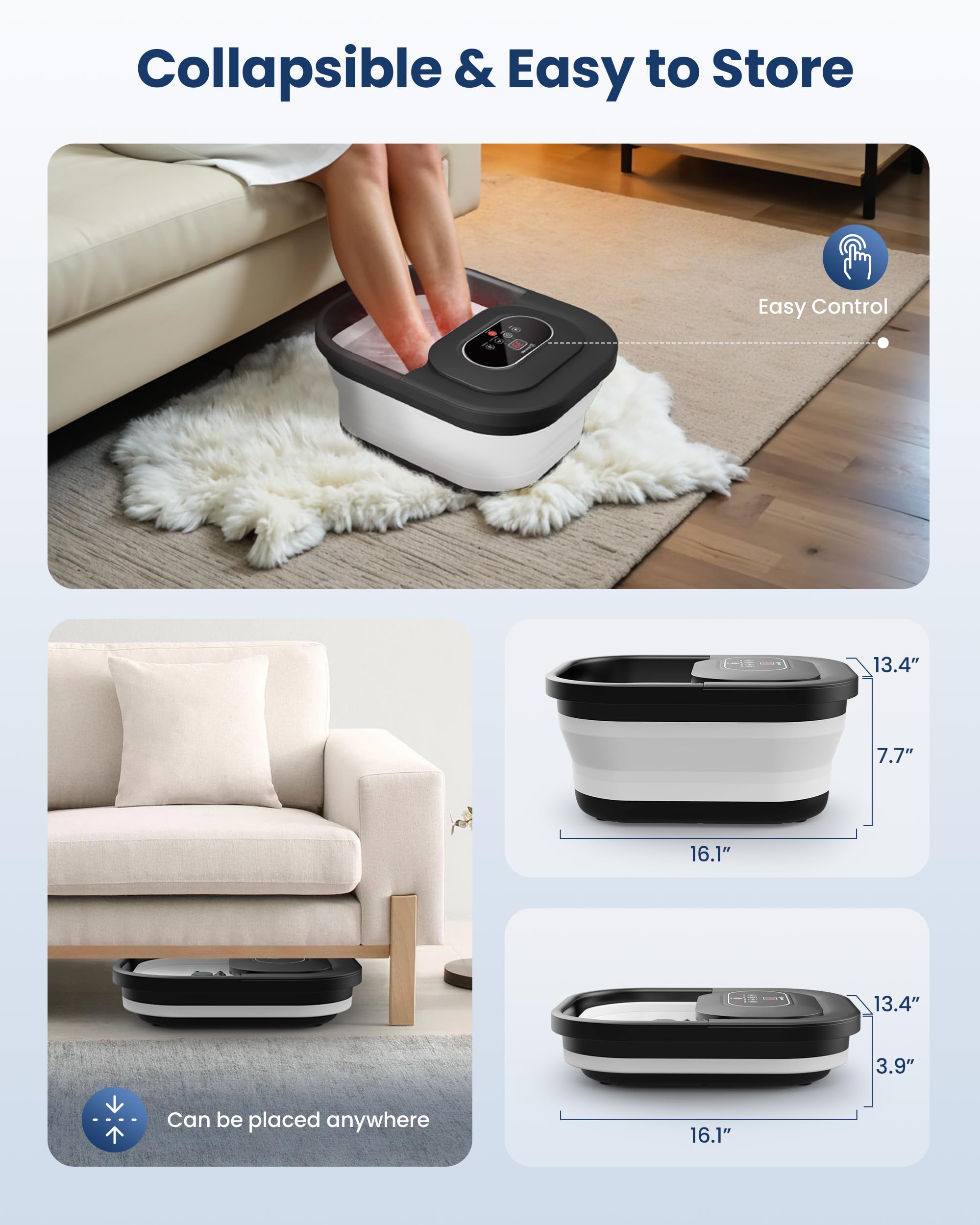 Comfier Foot Spa Massager with Heat Bubbles and Vibration, Heated Foot Bath with Temperature Control, Pedicure Pumice Stone, Black - Damaged Box