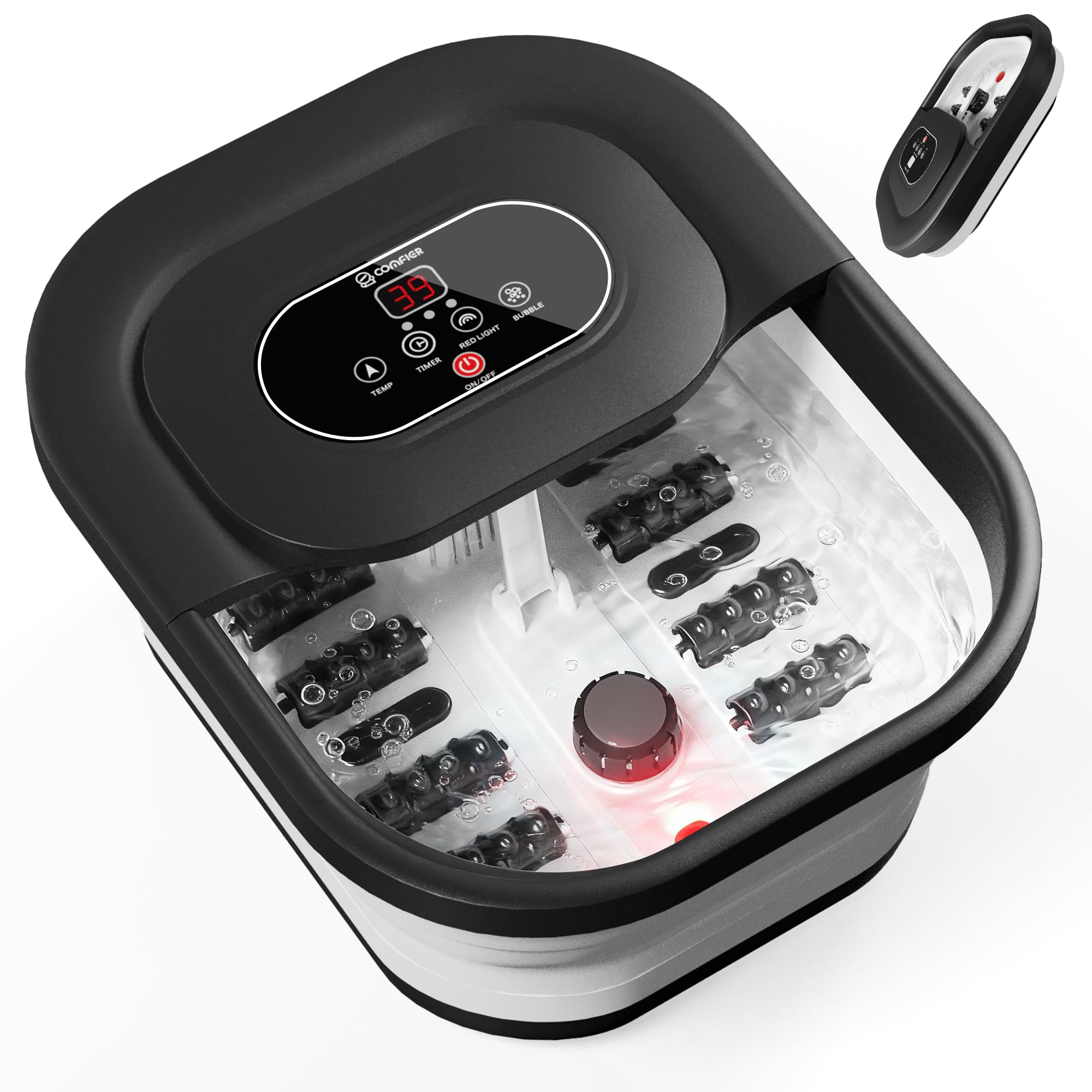 Comfier Foot Spa Massager with Heat Bubbles and Vibration, Heated Foot Bath with Temperature Control, Pedicure Pumice Stone, Black - Damaged Box