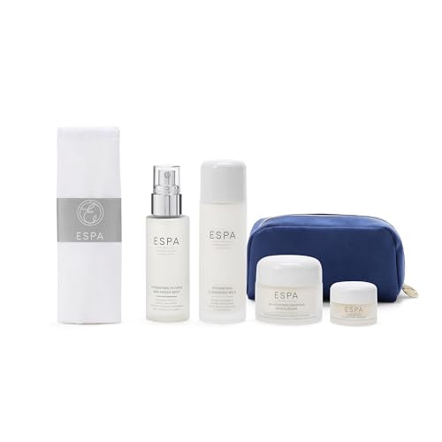 ESPA Hydration Collection | Luxury Spa Skincare Gift Set with Rose & Chamomile | Cleanser, Mist, Moisturiser, Overnight Mask, Cloth & Cosmetic Bag for Dewy, Hydrated Skin - Damaged Box