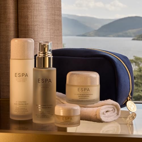 ESPA Hydration Collection | Luxury Spa Skincare Gift Set with Rose & Chamomile | Cleanser, Mist, Moisturiser, Overnight Mask, Cloth & Cosmetic Bag for Dewy, Hydrated Skin - Damaged Box