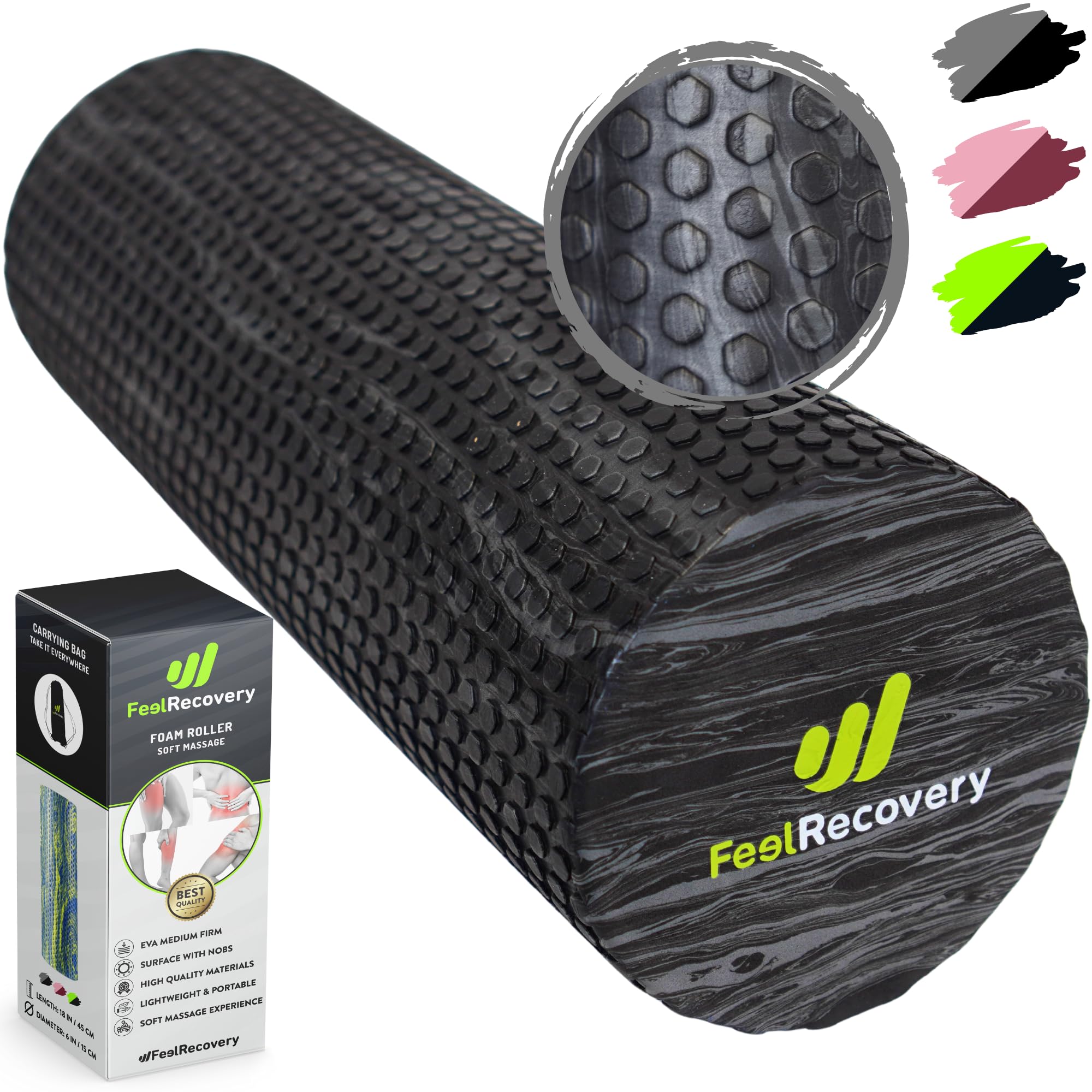 Foam Roller Muscle Massage EVA Foam Roller 45x15cm Medium Density for Yoga Pilates Physical Therapy and Back Pain Relief Recovery Roller - Damaged Box