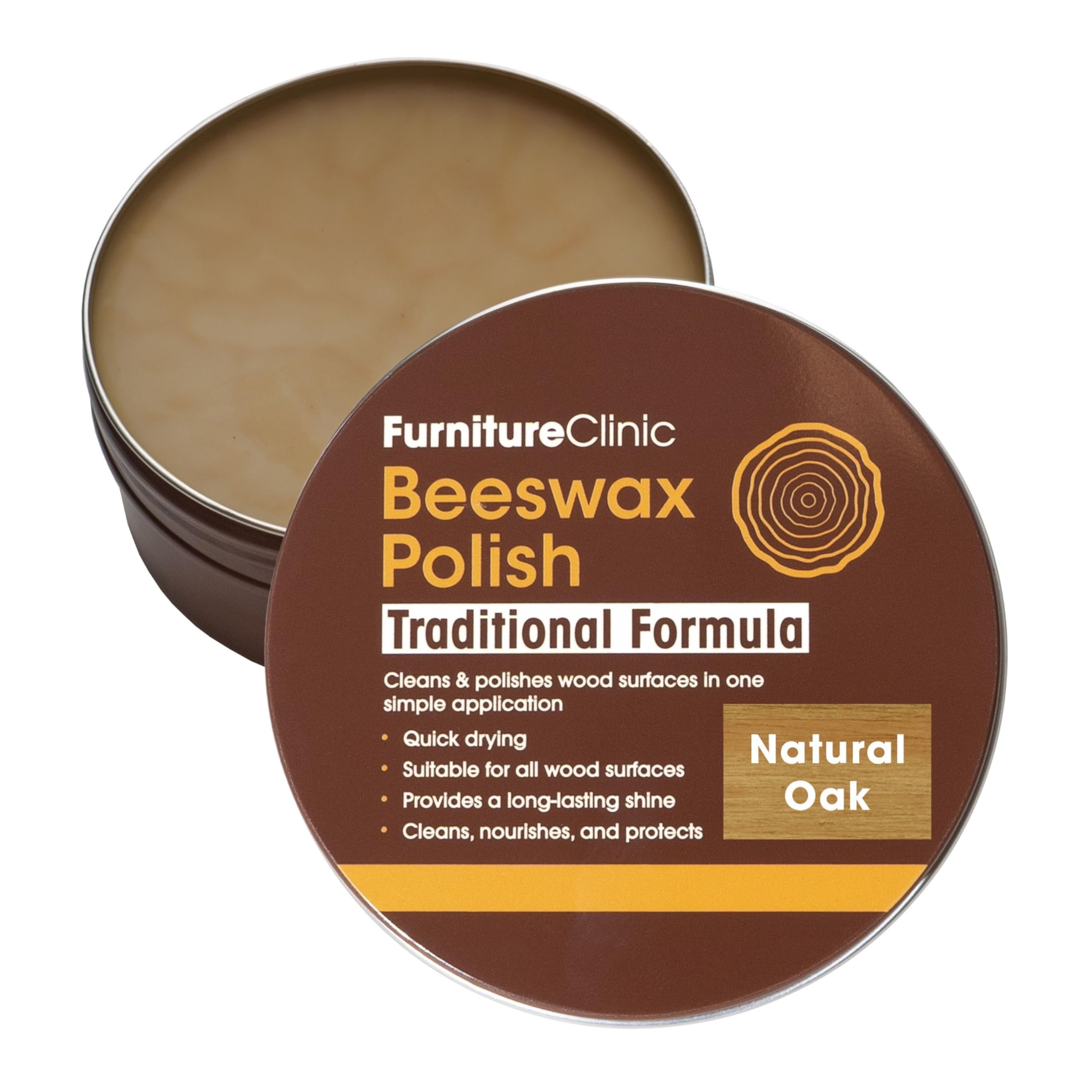 Furniture Clinic Dark Oak Beeswax Polish 200ml Wood Wax Furniture Restorer and Natural Surface Protector