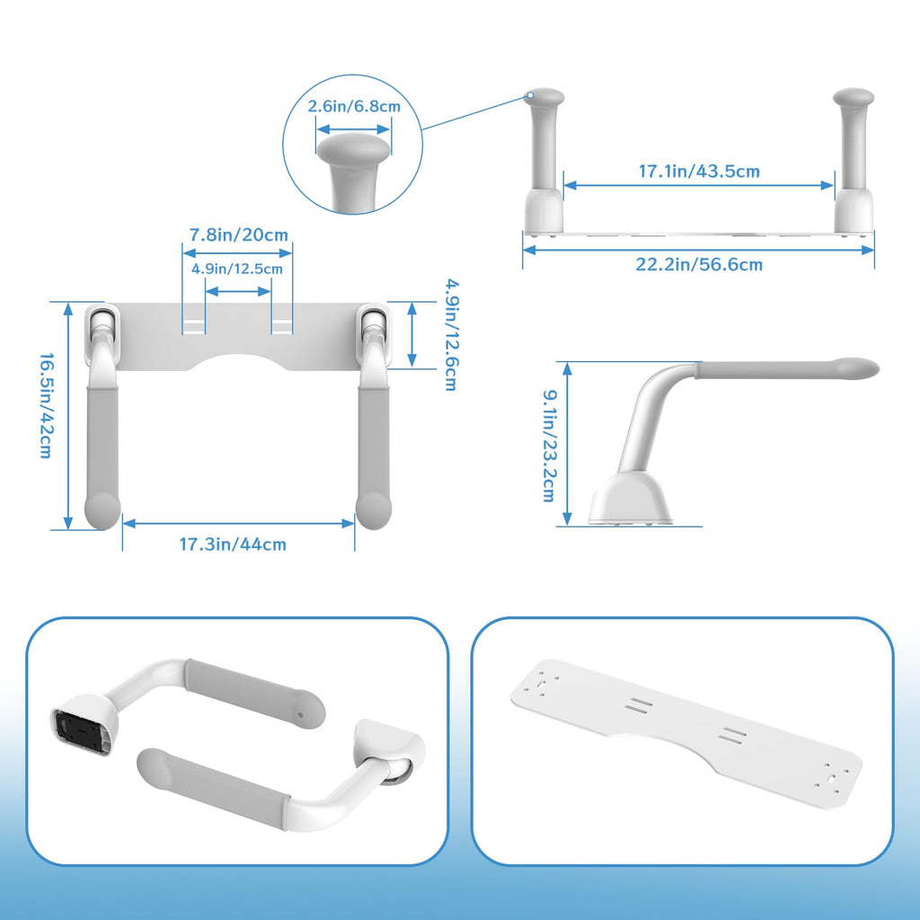 Heuffe Toilet Safety Rails Folding Support Frame Heavy Duty Grab Bars with Arms for Elderly and Disabled Adjustable Height Bathroom Aid