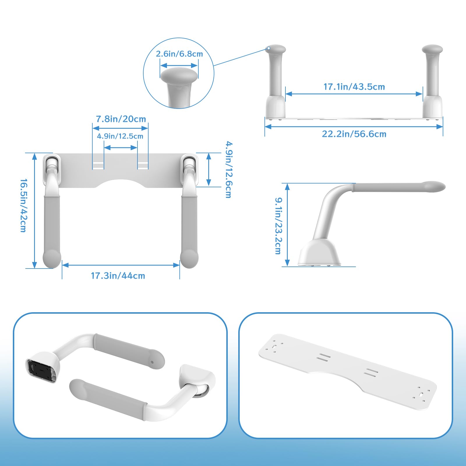 Heuffe Toilet Safety Rails Folding Support Frame Heavy Duty Grab Bars with Arms for Elderly and Disabled Adjustable Height Bathroom Aid