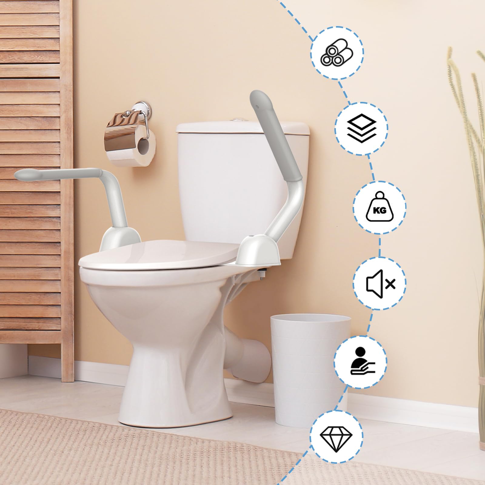 Heuffe Toilet Safety Rails Folding Support Frame Heavy Duty Grab Bars with Arms for Elderly and Disabled Adjustable Height Bathroom Aid