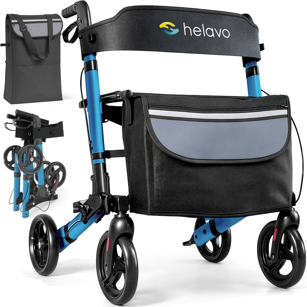 Helavo 4-Wheel Rollator Walker with Seat Foldable Lightweight Aluminium Mobility Aid for Seniors and Adults Adjustable Height Rolling Walker - Like New