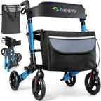Helavo 4-Wheel Rollator Walker with Seat Foldable Lightweight Aluminium Mobility Aid for Seniors and Adults Adjustable Height Rolling Walker - Like New