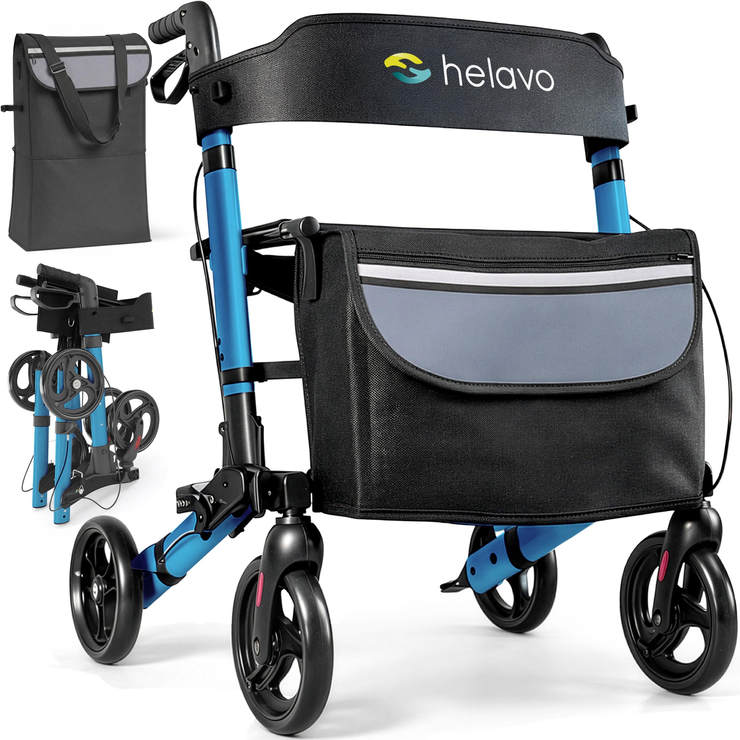 Helavo 4-Wheel Rollator Walker with Seat Foldable Lightweight Aluminium Mobility Aid for Seniors and Adults Adjustable Height Rolling Walker - Like New