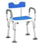 Homcom Padded Shower Chair for Elderly and Disabled Height Adjustable Bath Stool with Backrest and Arms Blue Anti-Slip Suction Feet - Very Good