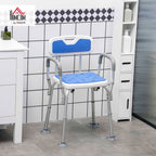Homcom Padded Shower Chair for Elderly and Disabled Height Adjustable Bath Stool with Backrest and Arms Blue Anti-Slip Suction Feet - Very Good