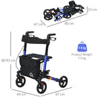 Homcom Rollator Walker with Seat Lightweight Aluminium Folding 4 Wheel Mobility Aid with 8 Inch Wheels Carry Bag and Cane Holder Blue - Like New