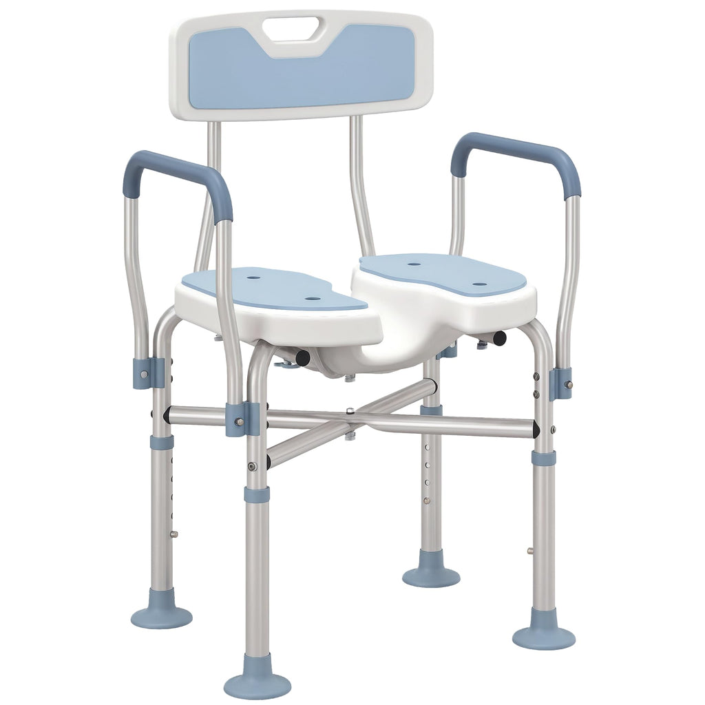 Homcom Padded Shower Chair for Elderly and Disabled Height Adjustable Bath Stool with Backrest and Arms Blue Anti-Slip Suction Feet - Very Good
