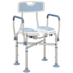 Homcom Padded Shower Chair for Elderly and Disabled Height Adjustable Bath Stool with Backrest and Arms Blue Anti-Slip Suction Feet - Very Good