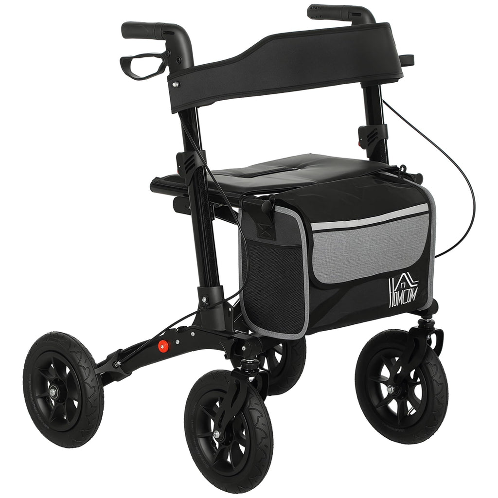 Homcom Rollator Walker with Seat Lightweight Aluminium Folding 4 Wheel Mobility Aid with 8 Inch Wheels Carry Bag and Cane Holder Blue - Like New