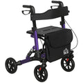 Homcom Folding Rollator Walker with Seat and Backrest Lightweight 4 Wheel Walking Frame with Storage Bag Suspension and Dual Brakes Purple - Like New