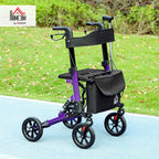 Homcom Folding Rollator Walker with Seat and Backrest Lightweight 4 Wheel Walking Frame with Storage Bag Suspension and Dual Brakes Purple - Like New