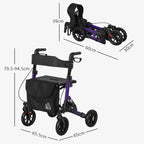 Homcom Folding Rollator Walker with Seat and Backrest Lightweight 4 Wheel Walking Frame with Storage Bag Suspension and Dual Brakes Purple - Like New
