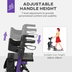 Homcom Folding Rollator Walker with Seat and Backrest Lightweight 4 Wheel Walking Frame with Storage Bag Suspension and Dual Brakes Purple - Like New