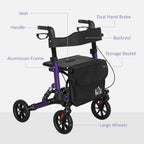 Homcom Folding Rollator Walker with Seat and Backrest Lightweight 4 Wheel Walking Frame with Storage Bag Suspension and Dual Brakes Purple - Like New