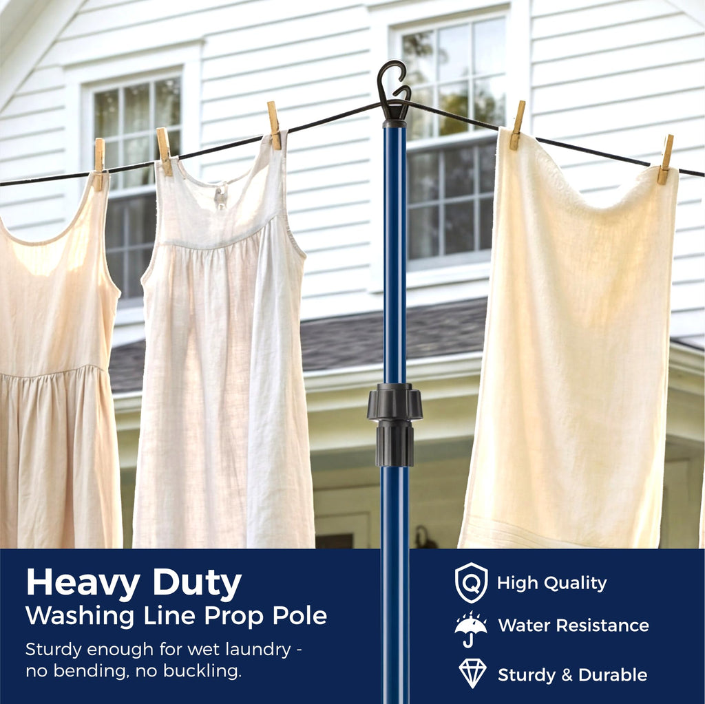 Heavy Duty Telescopic Washing Line Prop 2.6m Galvanised Steel Extendable Clothesline Support Pole Outdoor Laundry Drying 2 Pack - Very Good