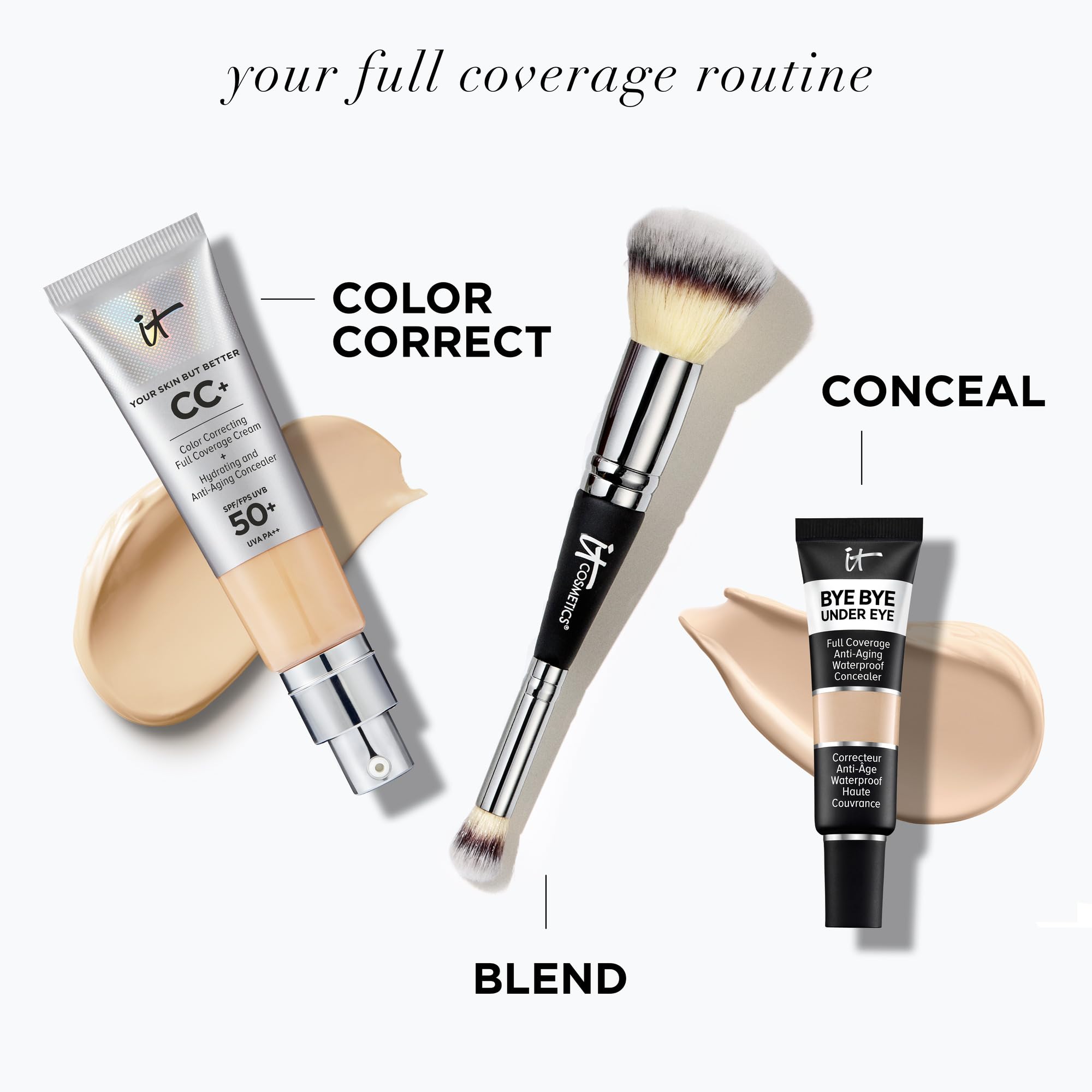 IT Cosmetics CC+ Cream SPF 50+ Full-Coverage CC Foundation, Hydrating Skincare, With Hyaluronic Acid, Niacinamide & Vitamin E for a Radiant Finish, Your Skin But Better, Shade: Tan Warm, 32ml