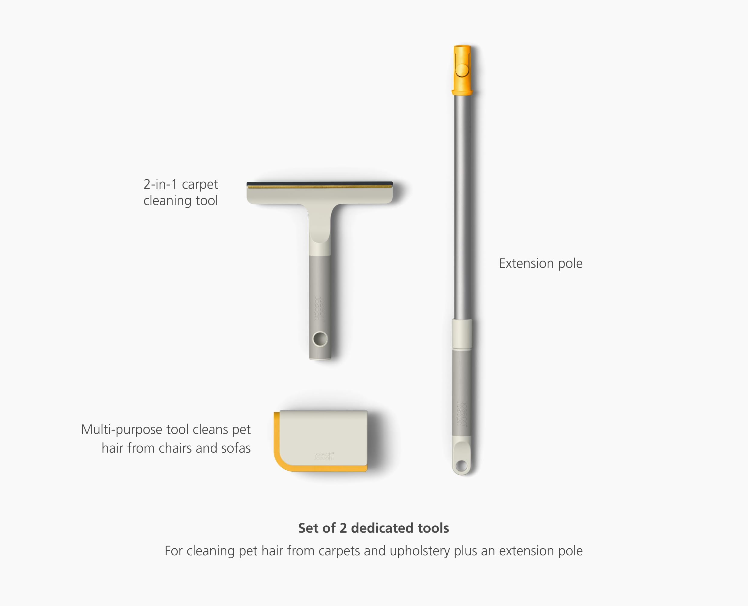 Joseph Joseph CleanTech 3-Piece Pet Hair Removal Tool Set, Manual Rake for Carpets and Upholstery with Extension Pole, Grey and Blue - Very Good
