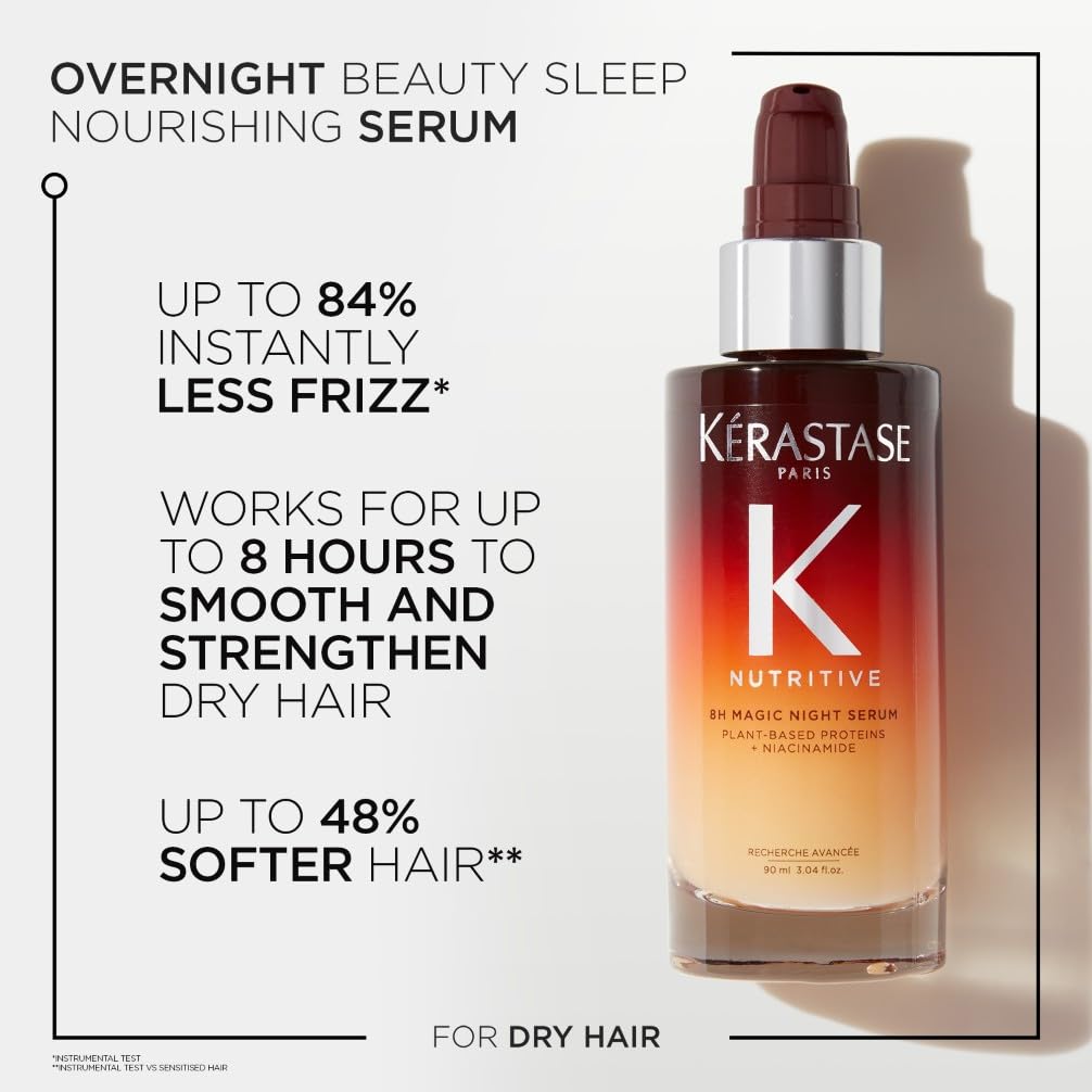 K'erastase Nutritive Nourishing Hair Serum with Niacinamide, Overnight Leave-In Treatment for Dry Hair, Lightweight and Non-Greasy, 8H Magic Night Serum, 90 ml