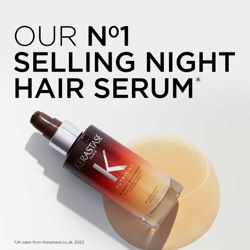 K'erastase Nutritive Nourishing Hair Serum with Niacinamide, Overnight Leave-In Treatment for Dry Hair, Lightweight and Non-Greasy, 8H Magic Night Serum, 90 ml