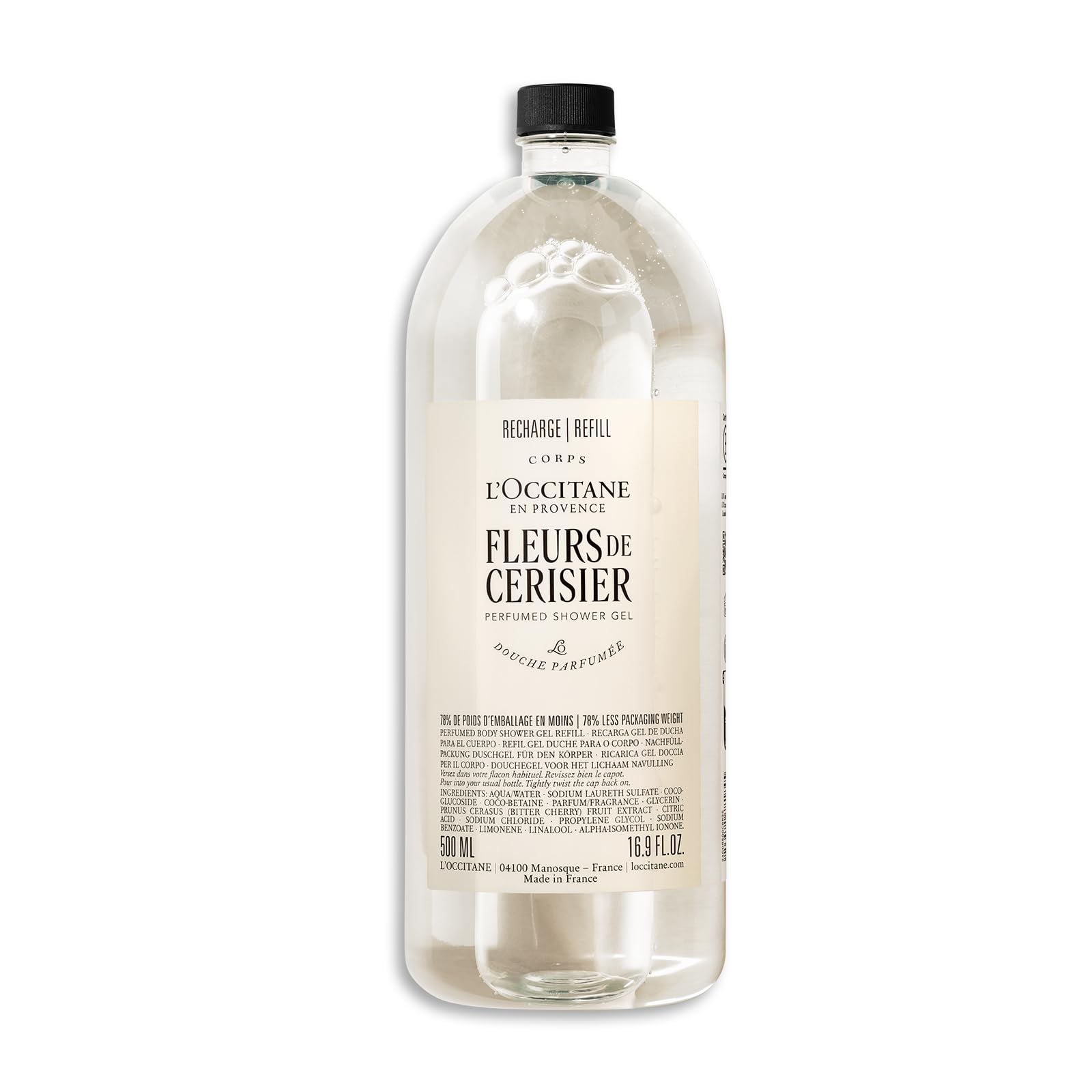 L'OCCITANE - Fleurs de Cerisier (Cherry Blossom) Shower Gel Refill - 500 ml - Fruity, floral and musky fragrance - Made in France