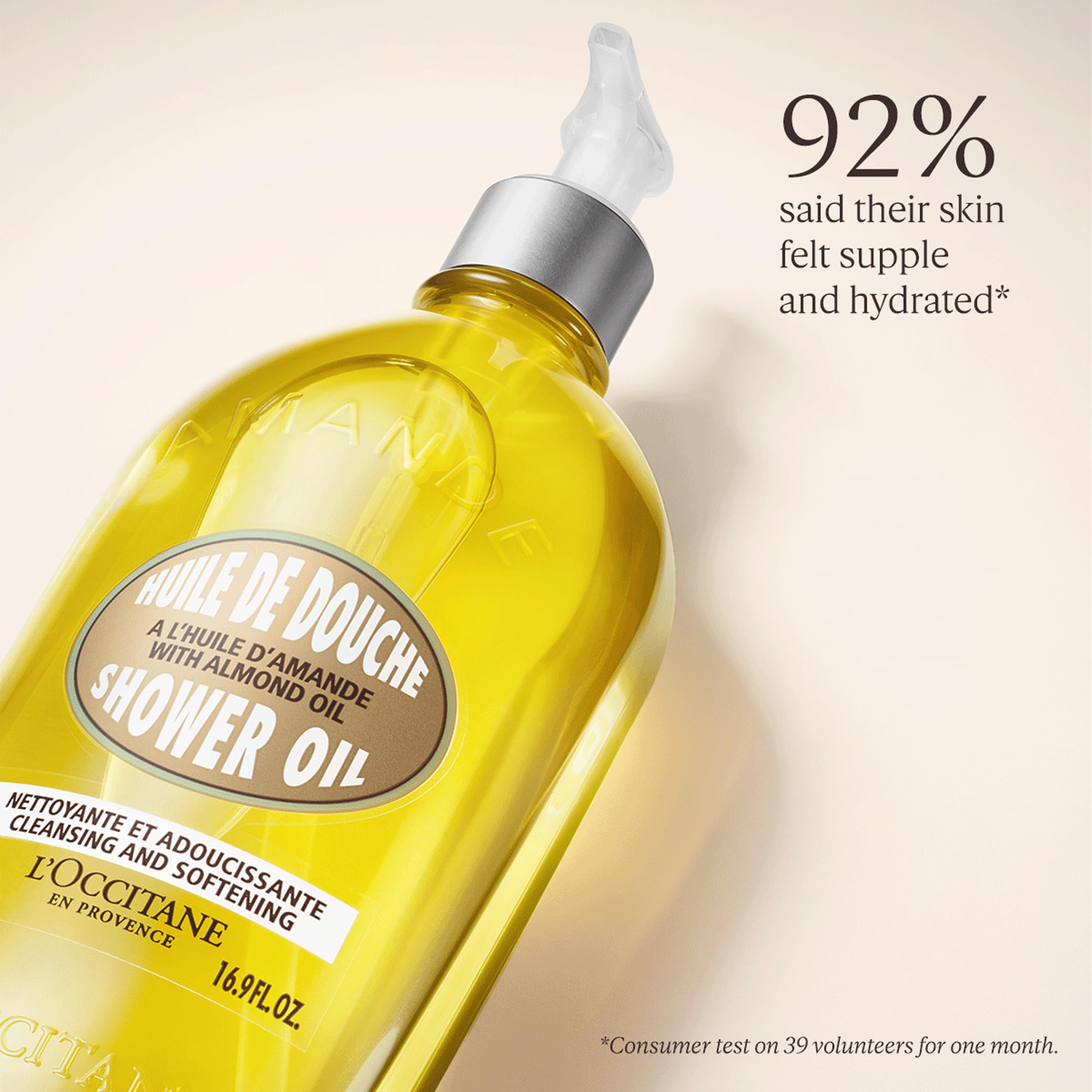 L'OCCITANE Almond Shower Oil 500ml, Hydrating & Nourishing Body Wash, Vegan & 99% Biodegradable, Luxurious Moisturising Cleanser for Soft, Smooth Skin, For Dry & Sensitive Skin