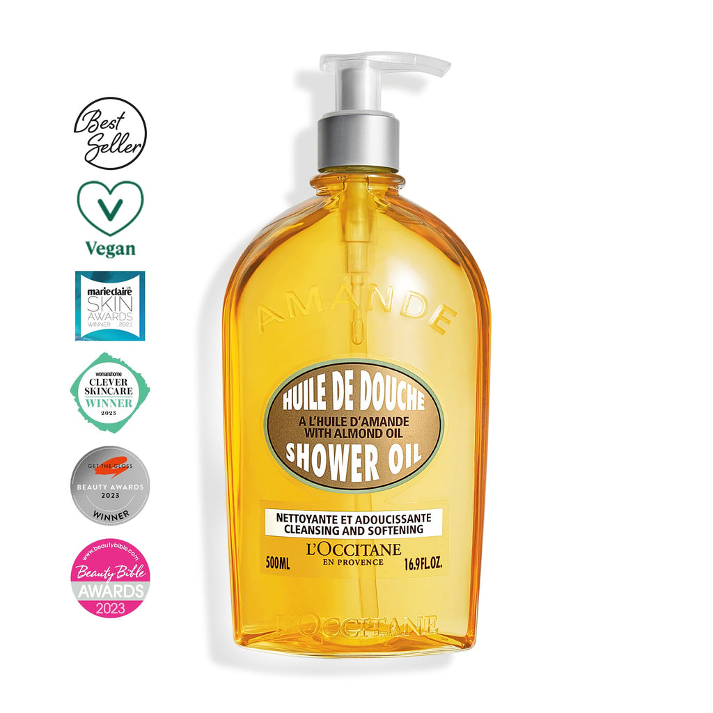 L'OCCITANE Almond Shower Oil 500ml, Hydrating & Nourishing Body Wash, Vegan & 99% Biodegradable, Luxurious Moisturising Cleanser for Soft, Smooth Skin, For Dry & Sensitive Skin