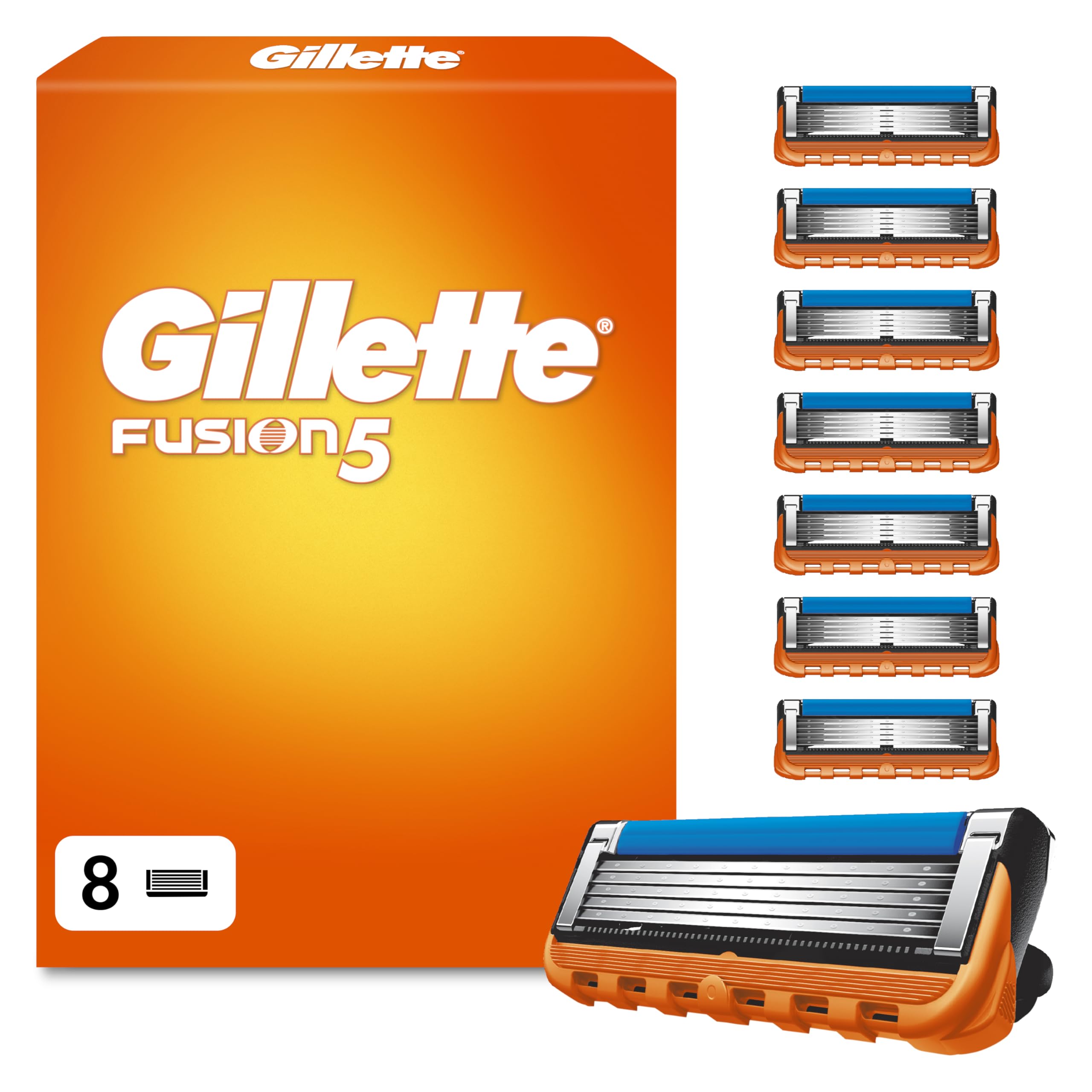 Gillette Fusion5 Men's Razor Blades Pack of 8 Refills - 5 Anti-Friction Blade Replacement Cartridges with Precision Trimmer - Bulk Pack