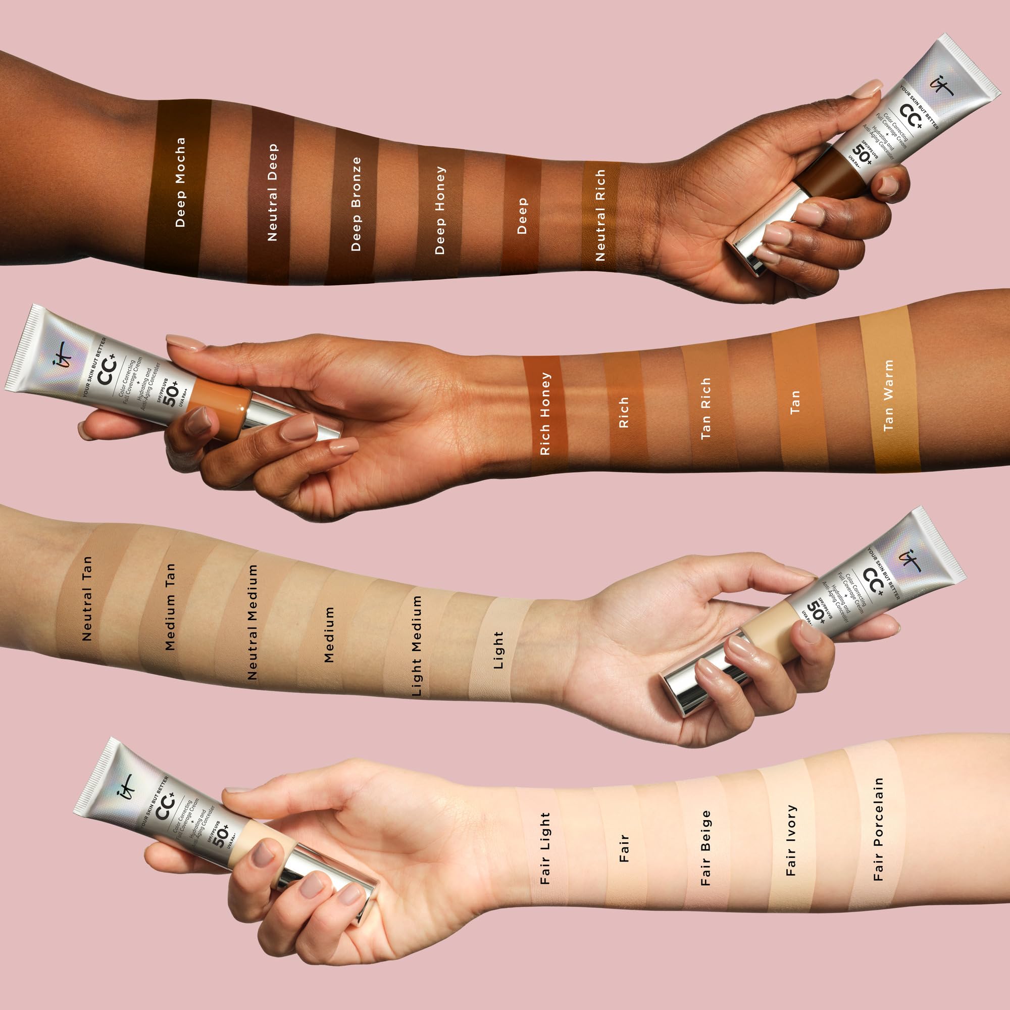 IT Cosmetics CC+ Cream SPF 50+ Full-Coverage CC Foundation, Hydrating Skincare, With Hyaluronic Acid, Niacinamide & Vitamin E for a Radiant Finish, Your Skin But Better, Shade: Light, 32ml - Damaged Box