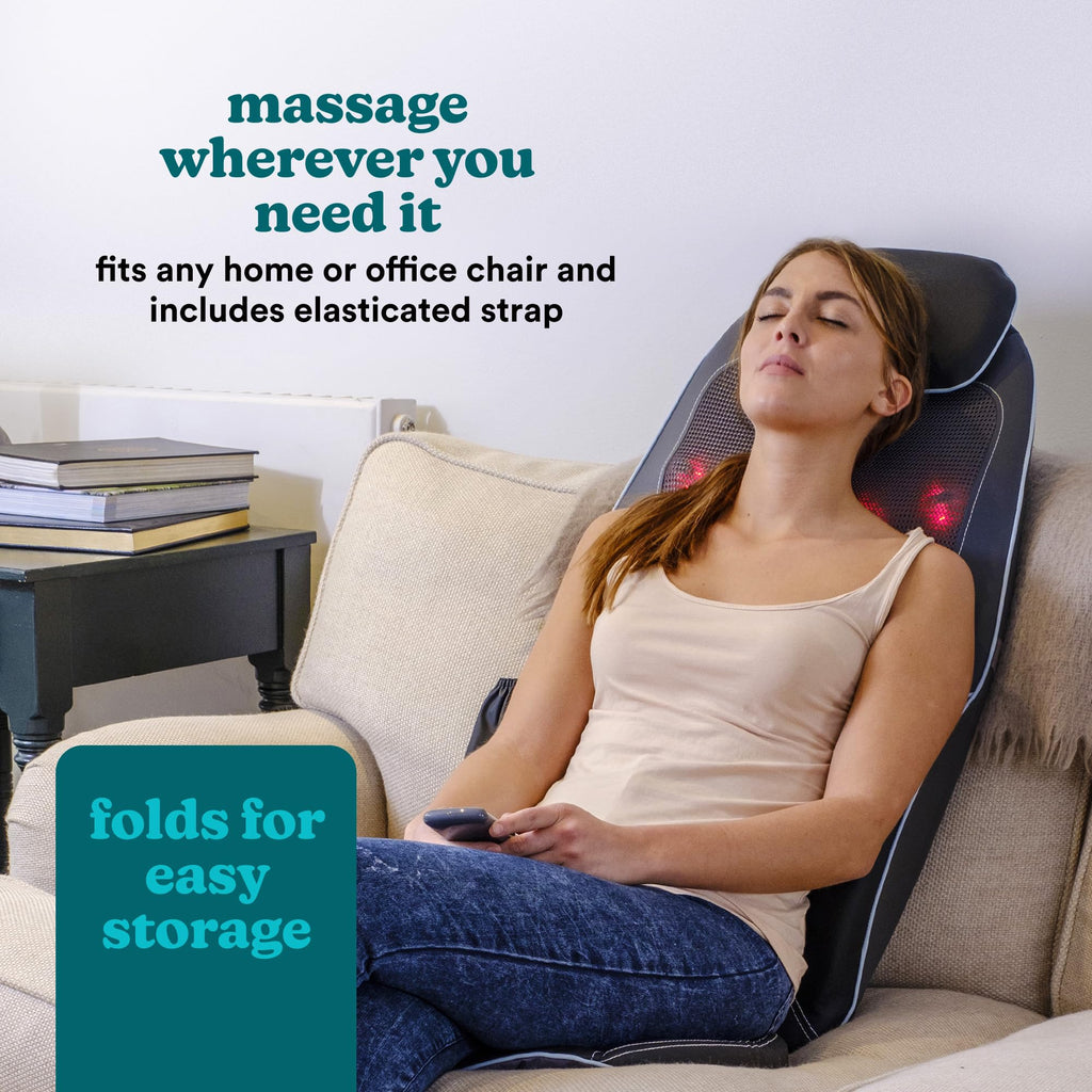 HoMedics ShiatsuMax 2.0 Back and Shoulder Massager with Heat Deep Kneading Massage Chair Cover Adjustable Headrest Grey BGS-3000-GB - Damaged Box