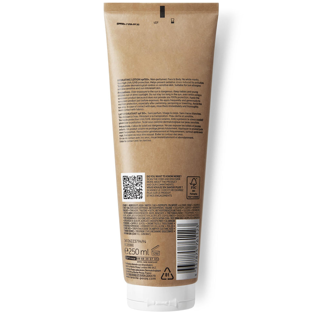 La Roche-Posay Anthelios Hydrating Body Lotion SPF50+, Broad-Spectrum Sunscreen, UVB and UVA Protection, Lightweight Non-Greasy Formula, Suitable for Sensitive Dry skin, 250ml