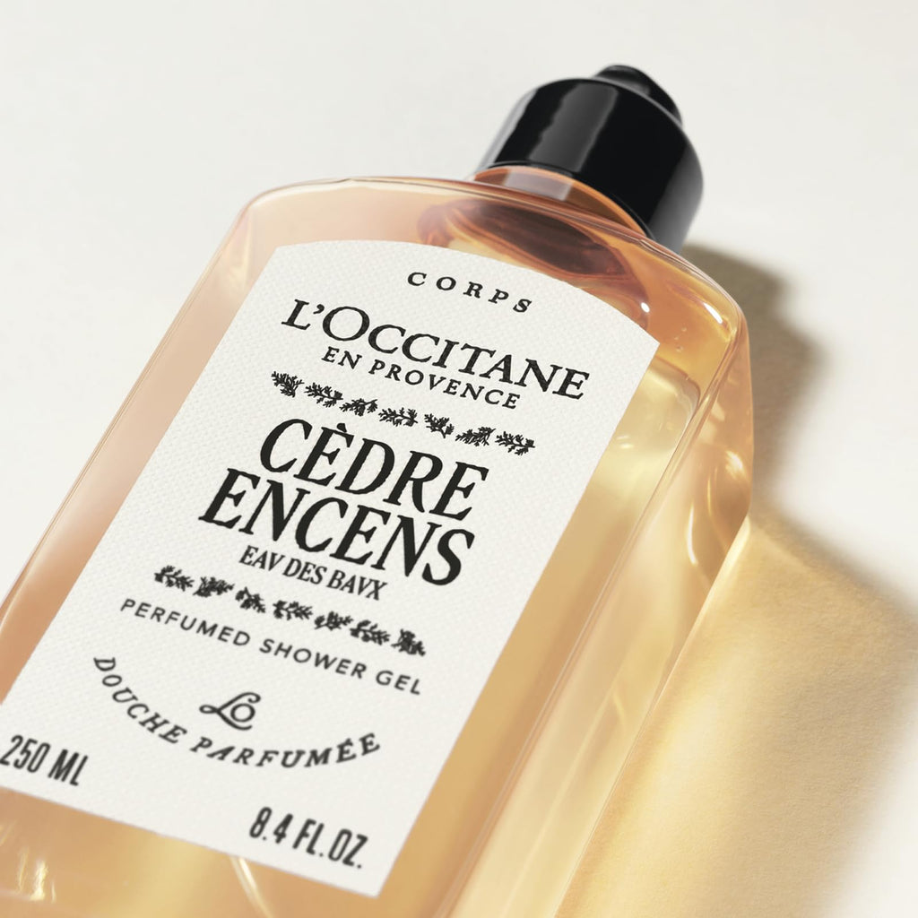 L'OCCITANE - C`edre Encens (formerly Baux) Shower Gel - 250 ml - Spicy, woody and ambered fragrance - Made in France - Damaged Box