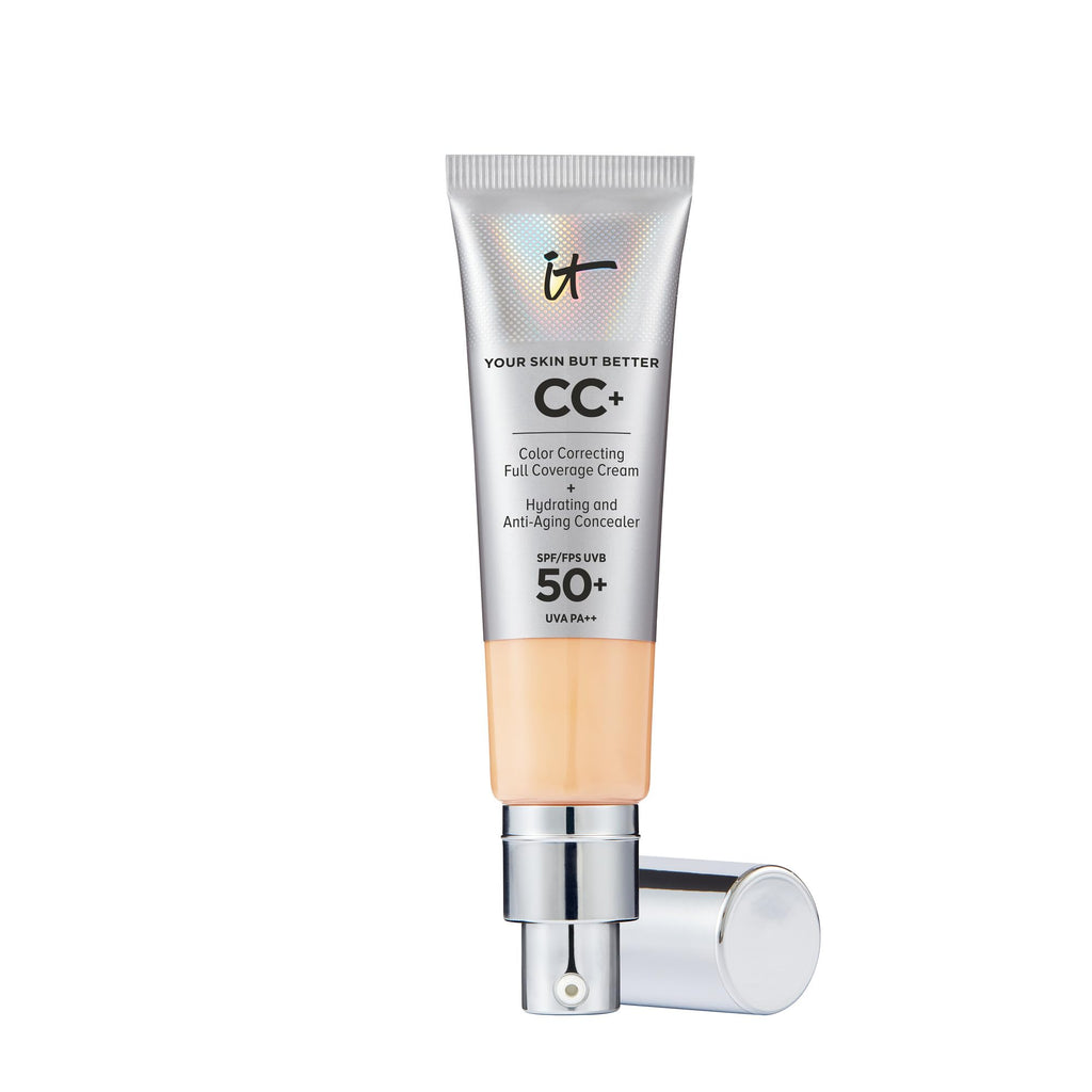 IT Cosmetics CC+ Cream SPF 50+ Full-Coverage CC Foundation, Hydrating Skincare, With Hyaluronic Acid, Niacinamide & Vitamin E for a Radiant Finish, Your Skin But Better, Shade: Light Medium, 32ml - Damaged Box