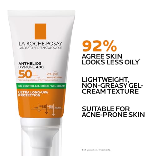 La Roche-Posay Anthelios UVMune 400 Oil Control Gel Cream SPF50+, Mattifying Sunscreen For Oily Blemish-Prone Skin, Airlicium Sebum Absorber, Ultra Long UVA Filter, Sweat Resistant, 50ml