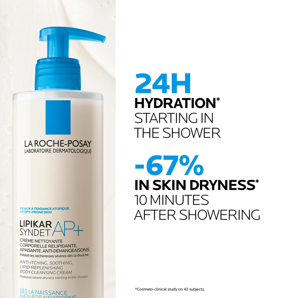 La Roche-Posay Lipikar Syndet AP+, Soothing Cream Wash, Niacinamide, Shea Butter, For Very Dry Sensitive Eczema Prone Skin, Face Body Cleanser, Fragrance Free, 400ml