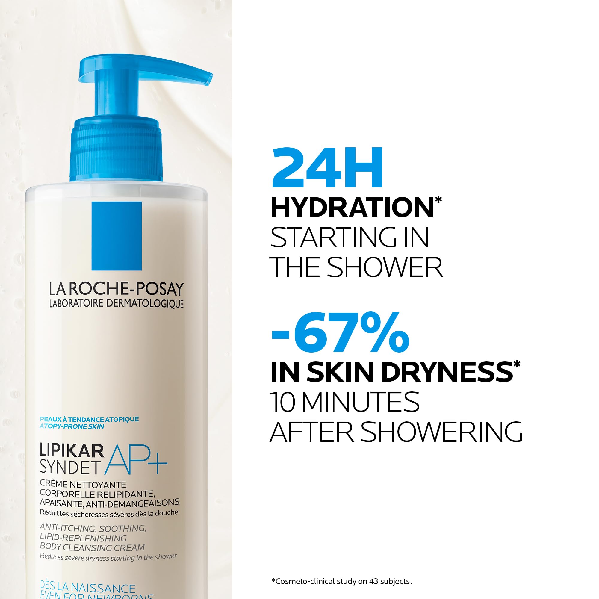 La Roche-Posay Lipikar Syndet AP+, Soothing Cream Wash, Niacinamide, Shea Butter, For Very Dry Sensitive Eczema Prone Skin, Face Body Cleanser, Fragrance Free, 400ml