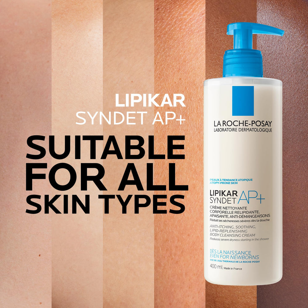 La Roche-Posay Lipikar Syndet AP+, Soothing Cream Wash, Niacinamide, Shea Butter, For Very Dry Sensitive Eczema Prone Skin, Face Body Cleanser, Fragrance Free, 400ml
