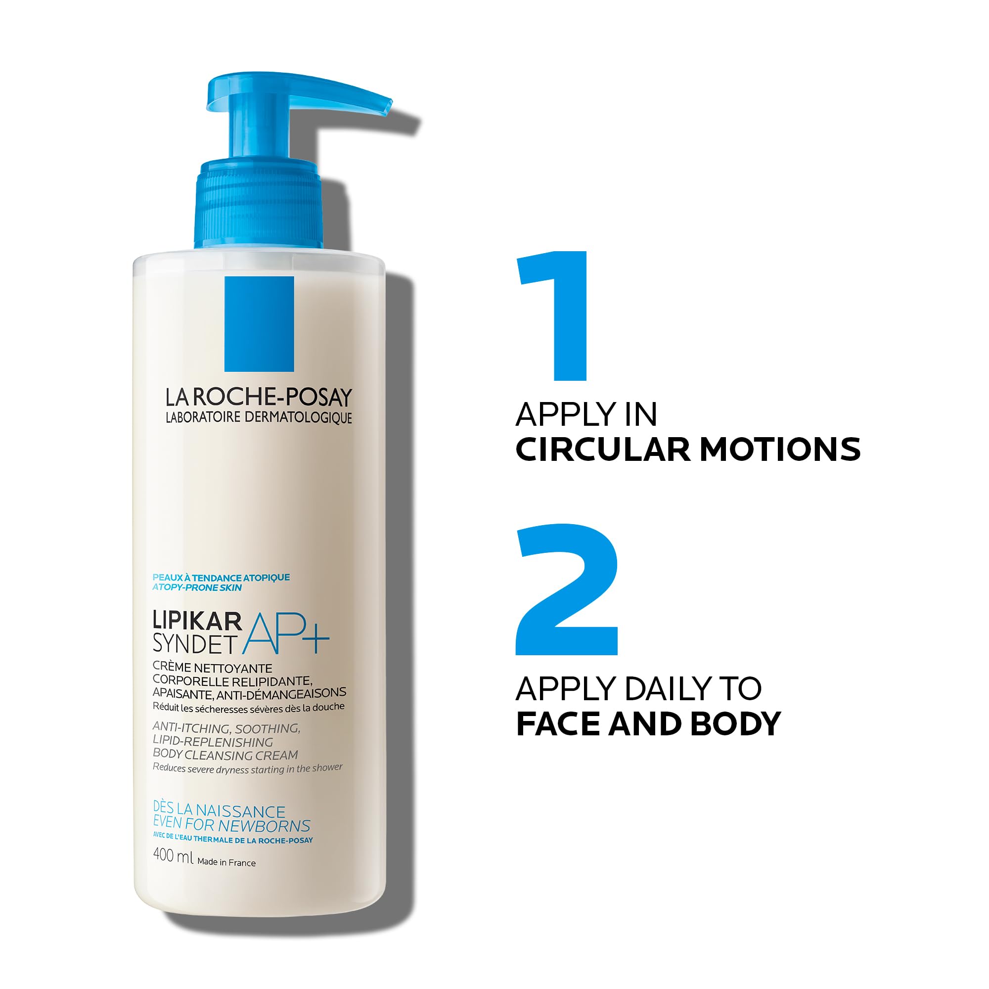 La Roche-Posay Lipikar Syndet AP+, Soothing Cream Wash, Niacinamide, Shea Butter, For Very Dry Sensitive Eczema Prone Skin, Face Body Cleanser, Fragrance Free, 400ml