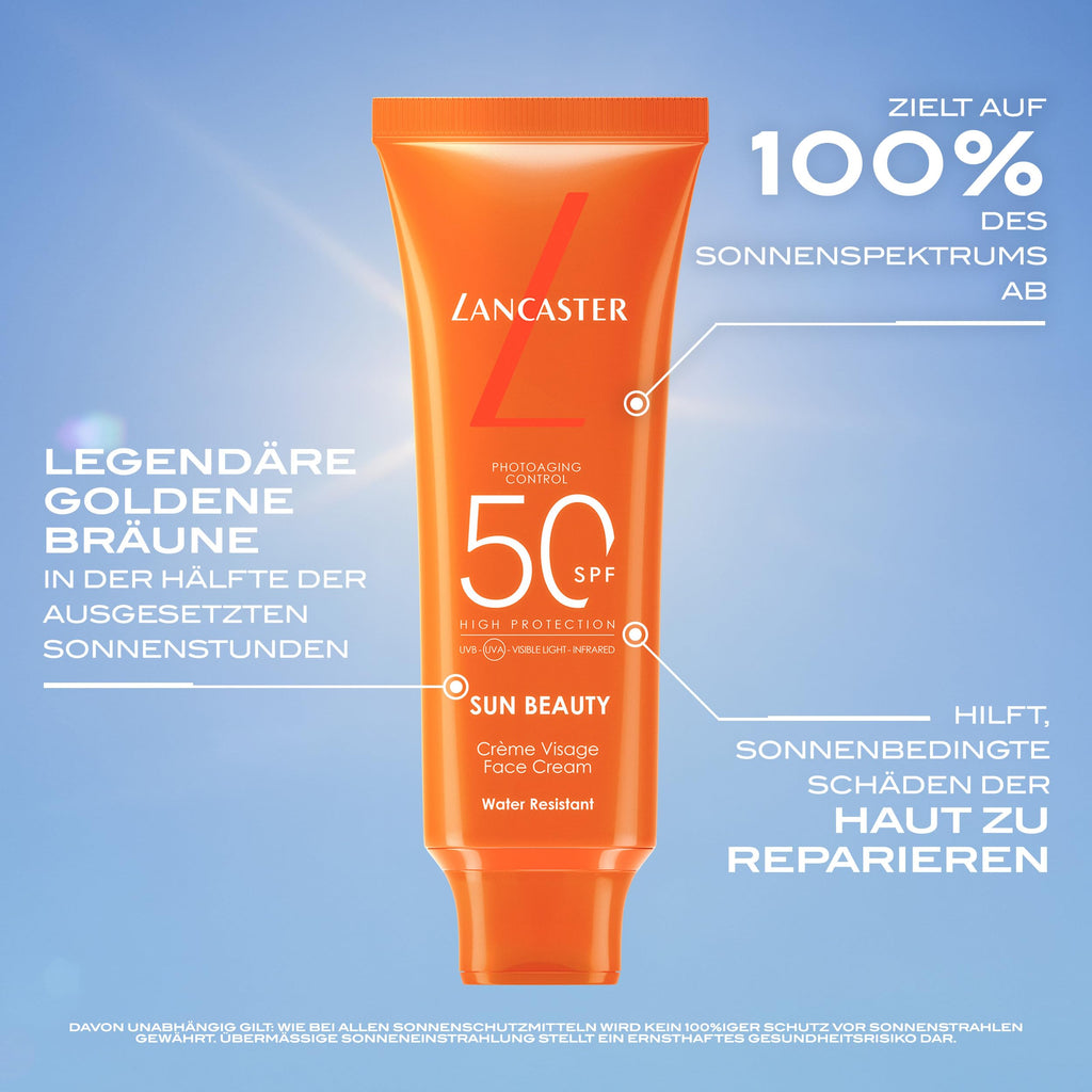 Lancaster Sun Beauty Face Cream SPF50 50ml, Photoaging Control, Broad Spectrum Sun Protection, High Protection With Full Light Technology, Water and Sweat Resistant, Clean Formula