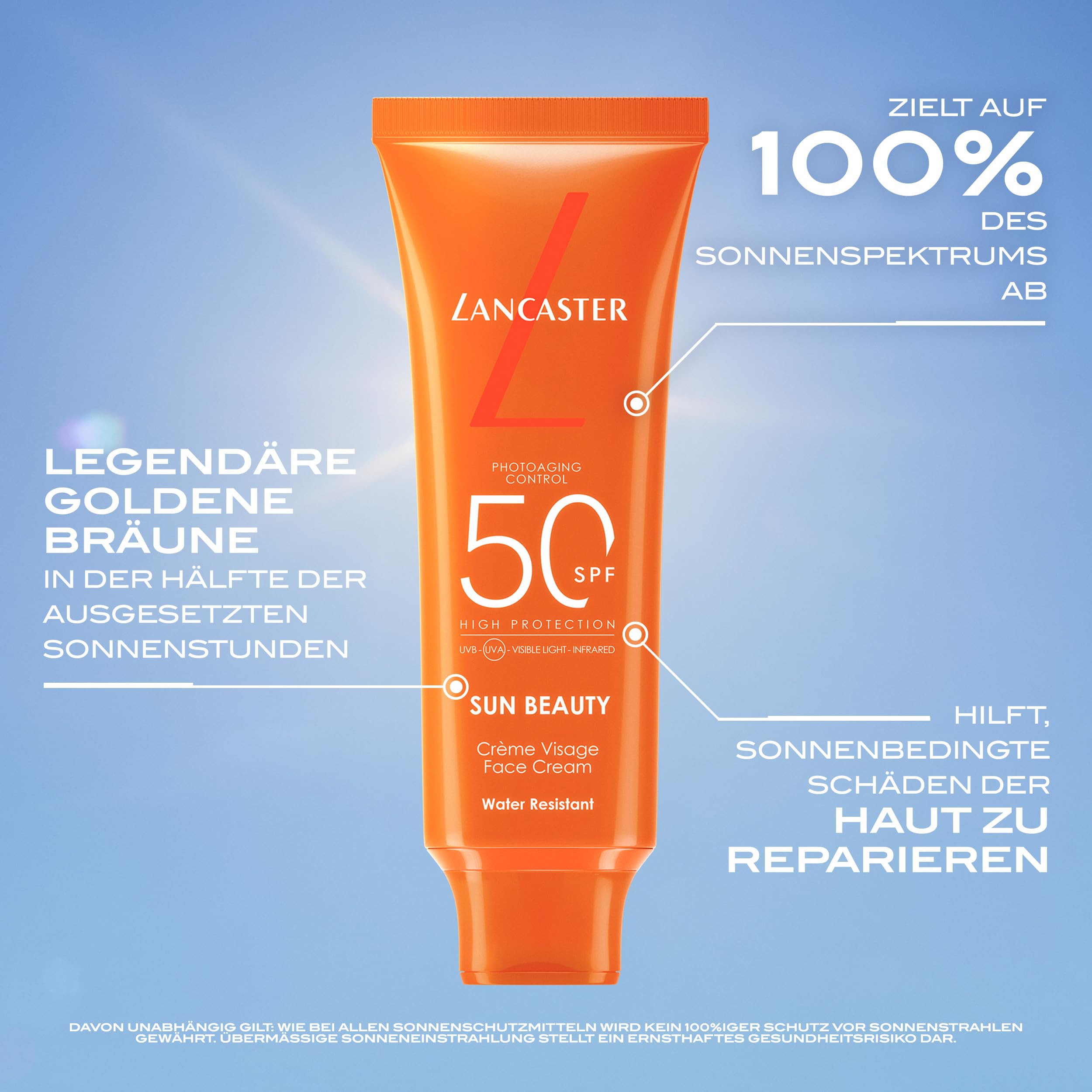 Lancaster Sun Beauty Face Cream SPF50 50ml, Photoaging Control, Broad Spectrum Sun Protection, High Protection With Full Light Technology, Water and Sweat Resistant, Clean Formula