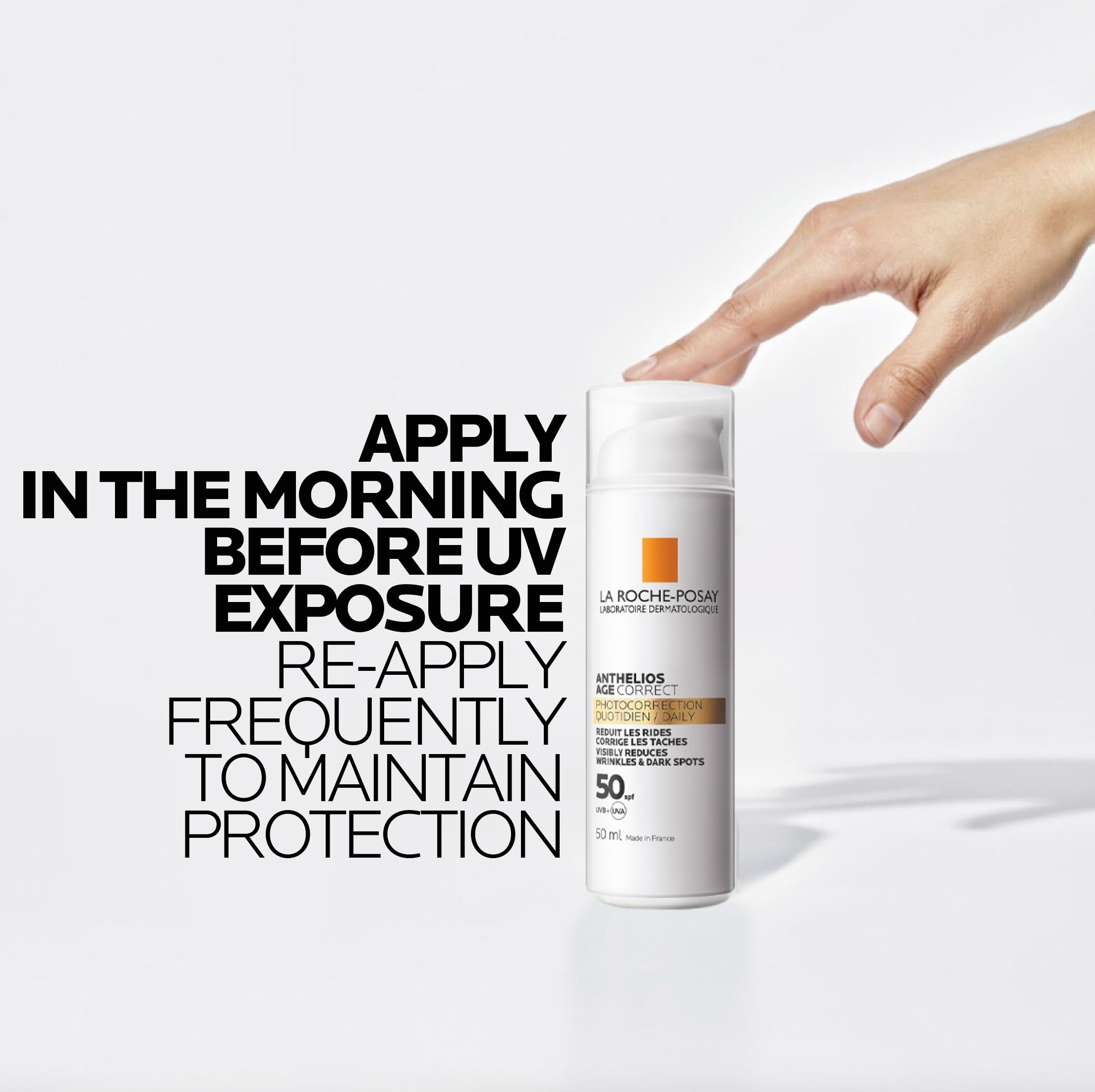 La Roche-Posay Anthelios Age Correct SPF50, Anti-Ageing Daily Sunscreen With Hyaluronic Acid, Niacinamide & Phe-Resorcinol, 24 Hour Hydration, Non-Greasy, 50ml - Damaged Box